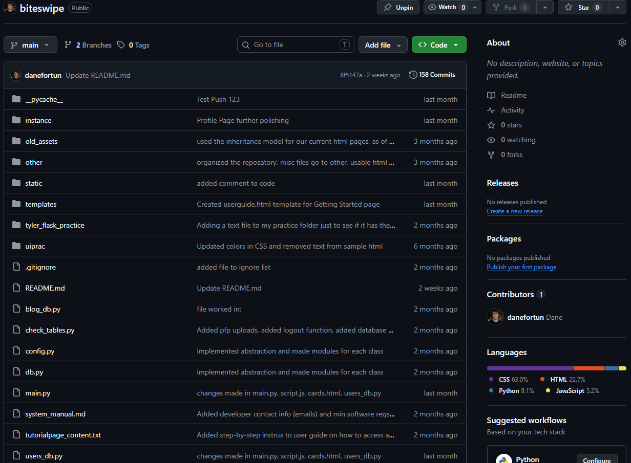 GitHub repository preview for BiteSwipe
