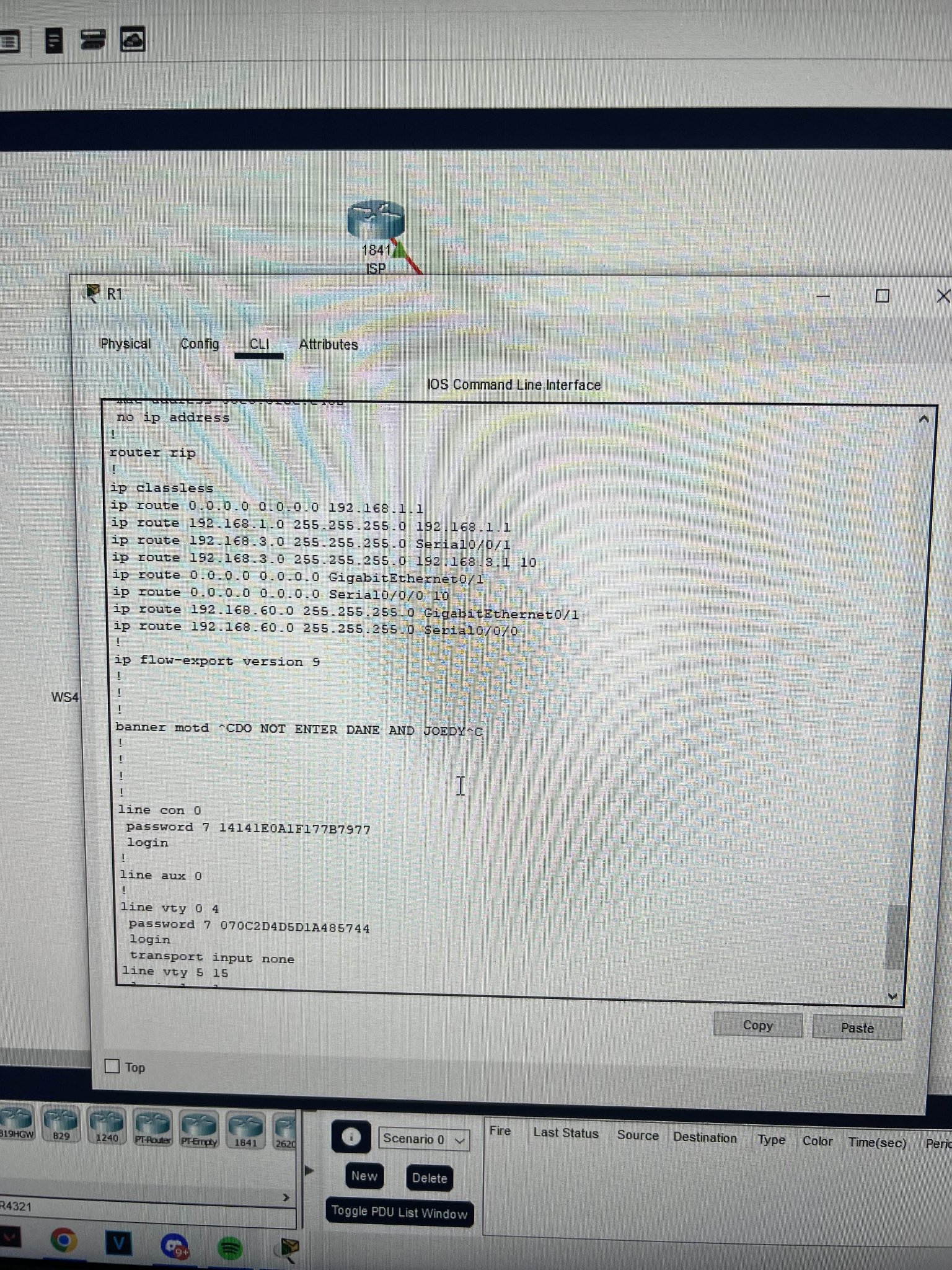 R1 router IOS CLI showing routing configuration
